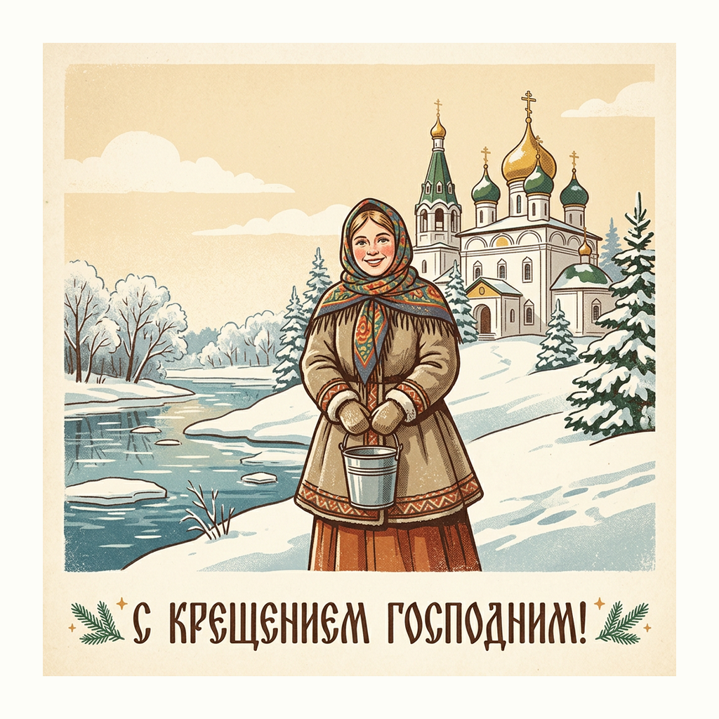 Открытки: Крещение Господне — Ретро