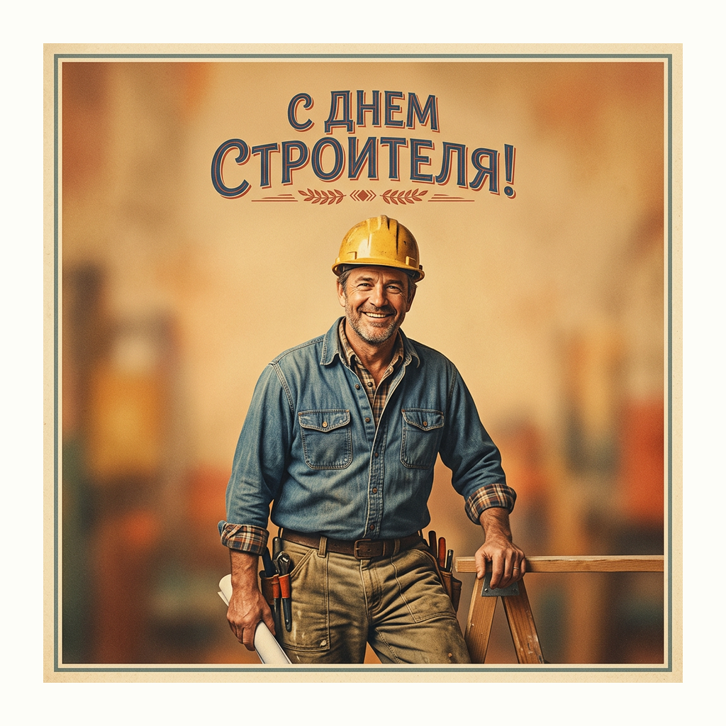 Открытки: День строителя — Ретро
