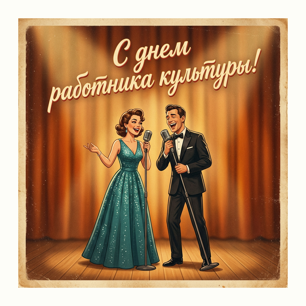 Открытки: День работника культуры — Ретро