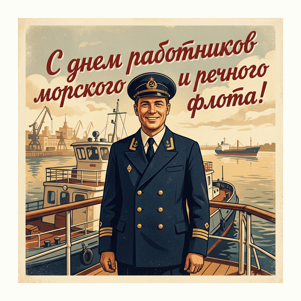 Открытки: День работников морского и речного флота — Ретро